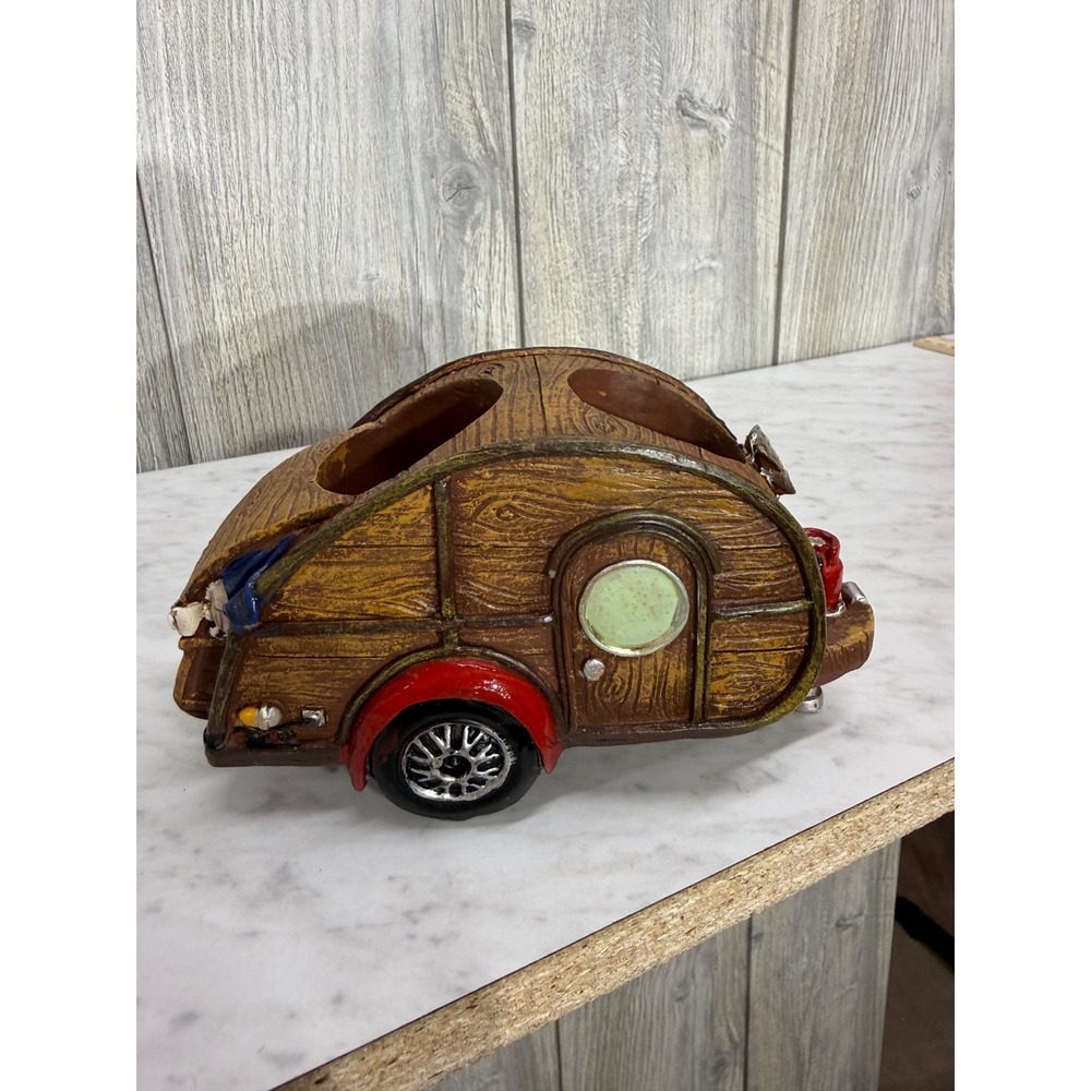 Rustic‎ Teardrop Camper Trailer Figurine Desk Organizer Faux Wood Grain 6 Inch